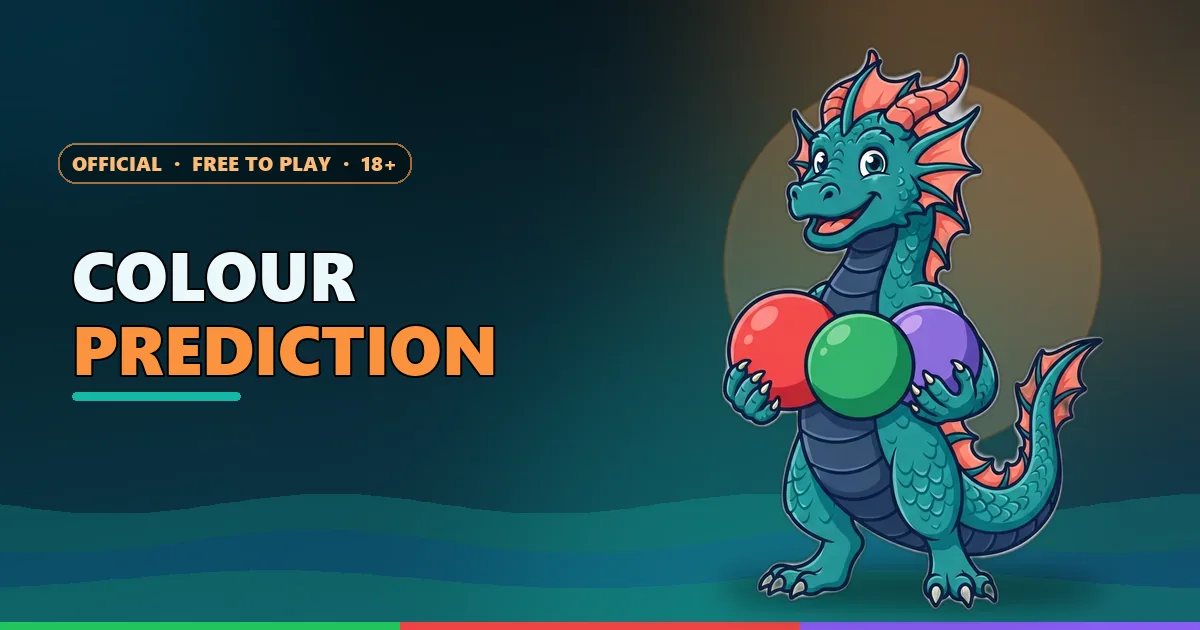 Sea dragon mascot holding red, green and violet balls for the colour prediction game guide