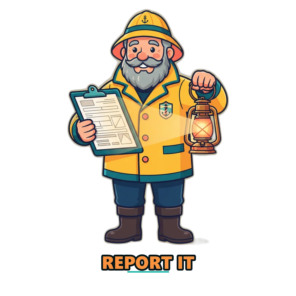 Lighthouse keeper shining a beam on a fraud report form