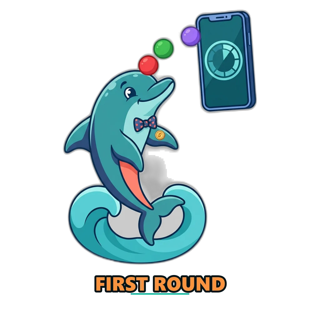 Dolphin mascot playing a first round in the colour prediction demo