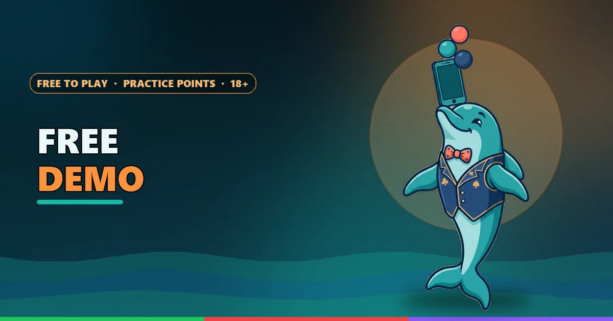 Dolphin mascot balancing a phone with colour balls for the free colour prediction demo