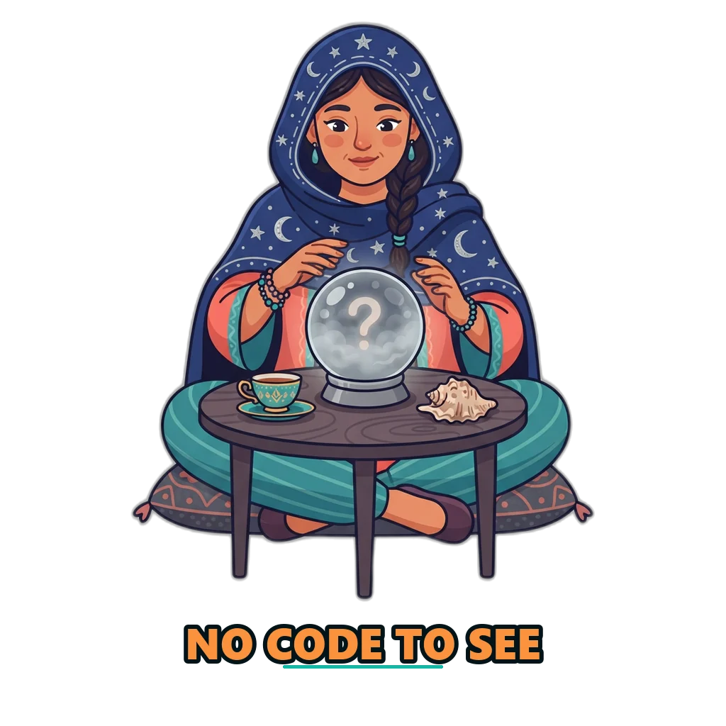 Fortune-teller with a cloudy crystal ball, a reminder that code predictions are empty