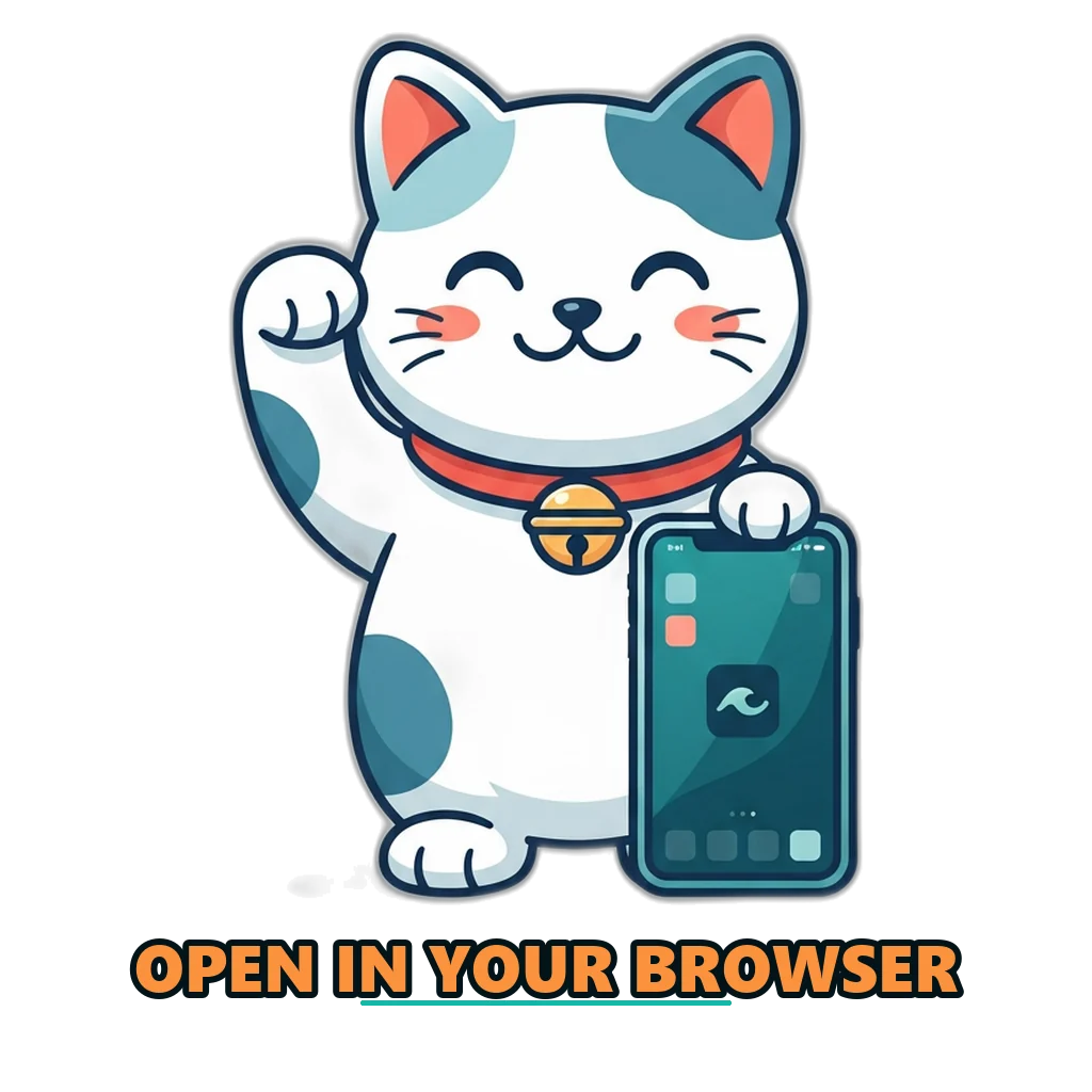 Lucky cat waving at a phone with the sign-in page open in the real browser