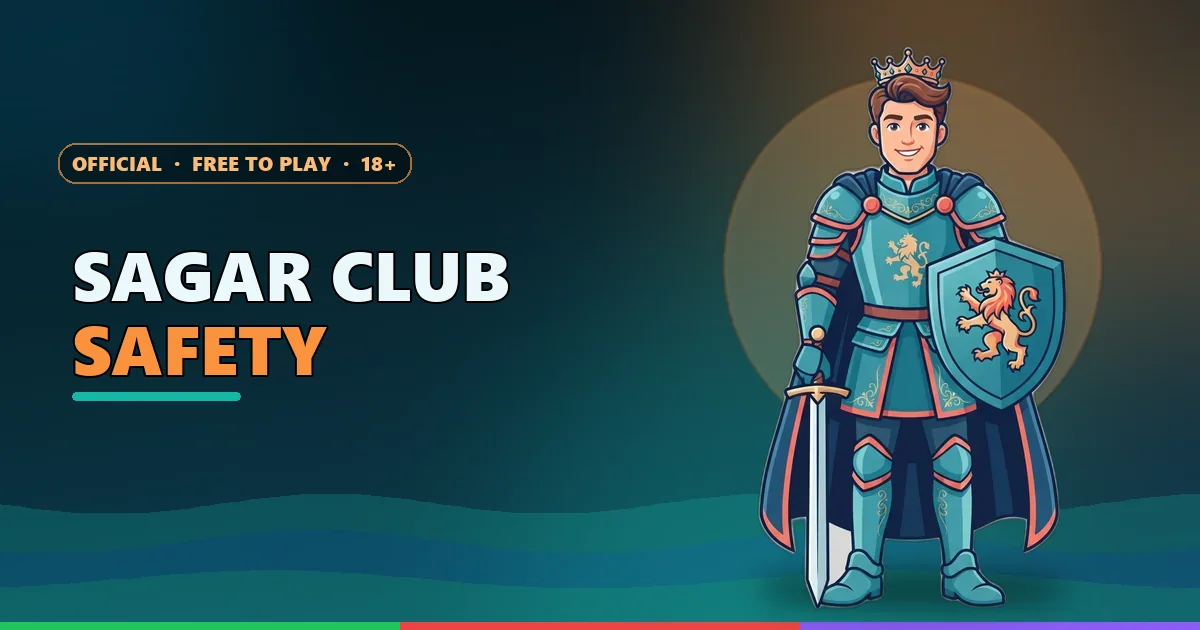 King Arthur mascot holding a sea-blue shield for the Sagar Club safety guide