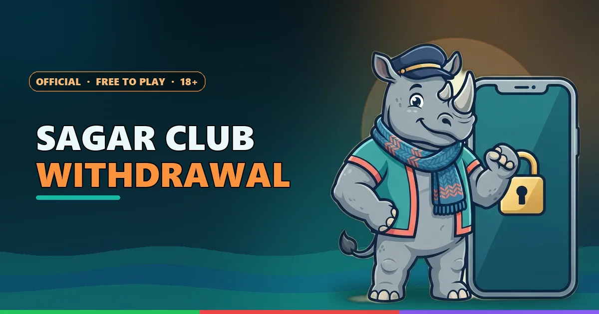 Rhino mascot guarding a locked phone for the Sagar Club withdrawal guide