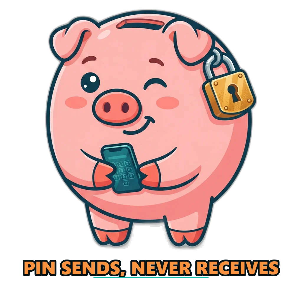 Lucky pig piggy bank with a padlock, a reminder to keep your UPI PIN private